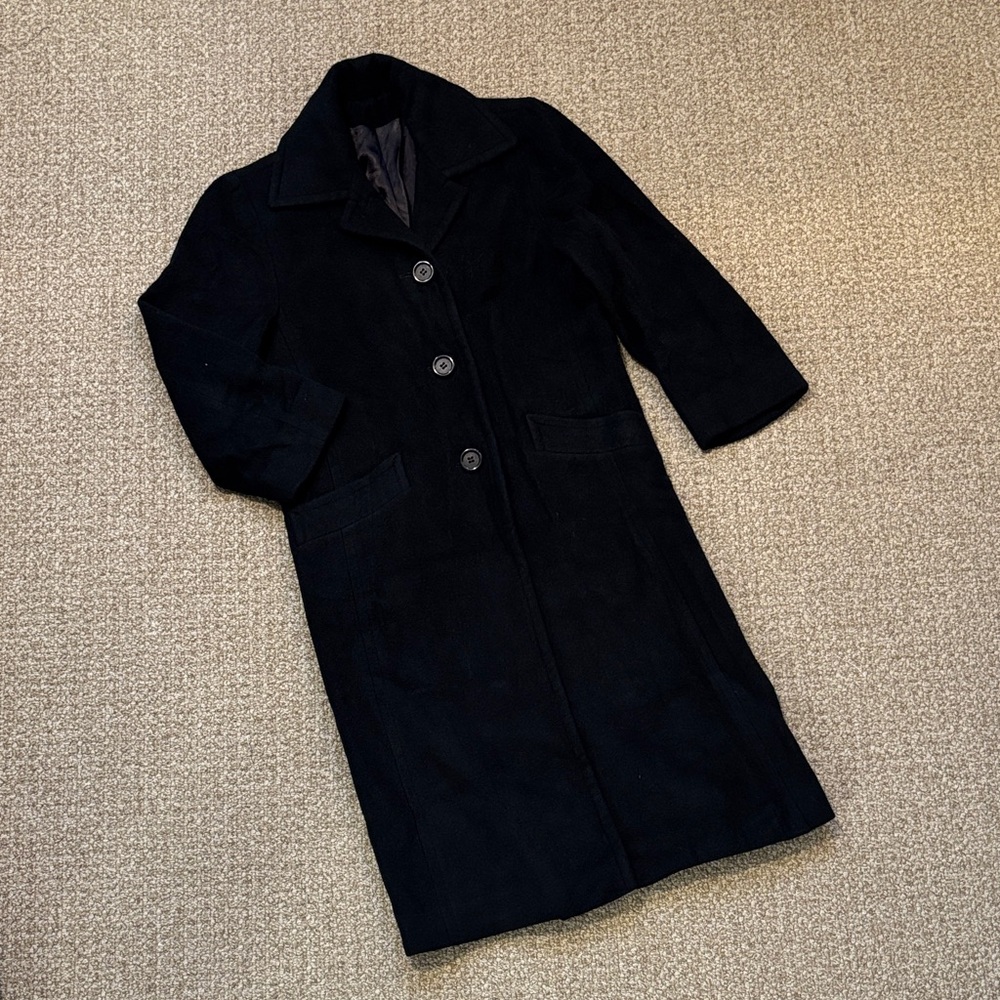 Camel Wool Classic Black Long Coat